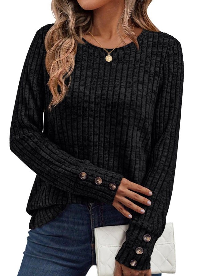 AUTOMET Women's Long Sleeve Shirts Fall Sweaters Lightweight Cute Tunic Tops Trendy Fashion Clothes 2025 Outfits, Black, XL - Image 1