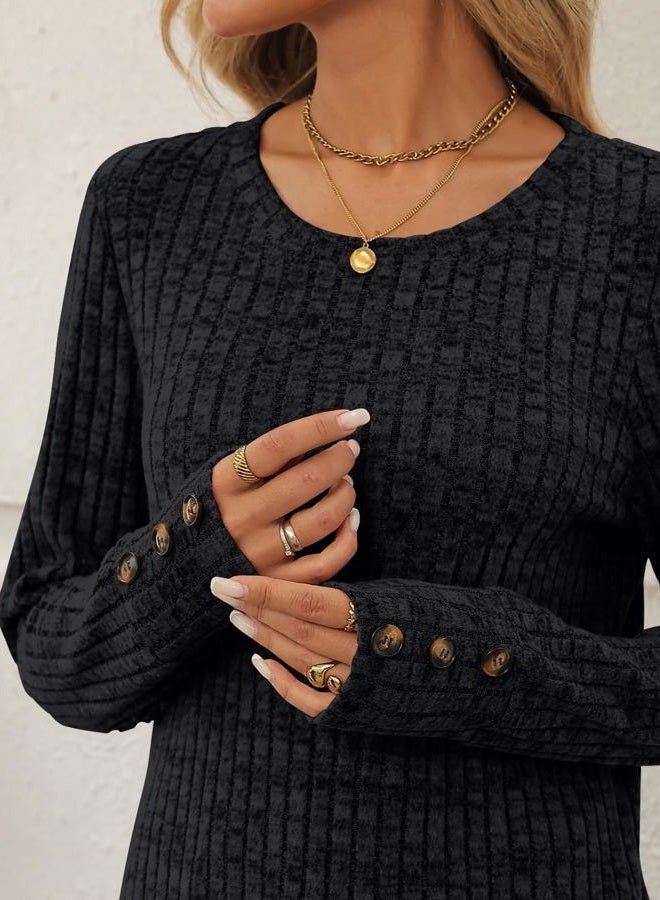 AUTOMET Women's Long Sleeve Shirts Fall Sweaters Lightweight Cute Tunic Tops Trendy Fashion Clothes 2025 Outfits, Black, XL - Image 5