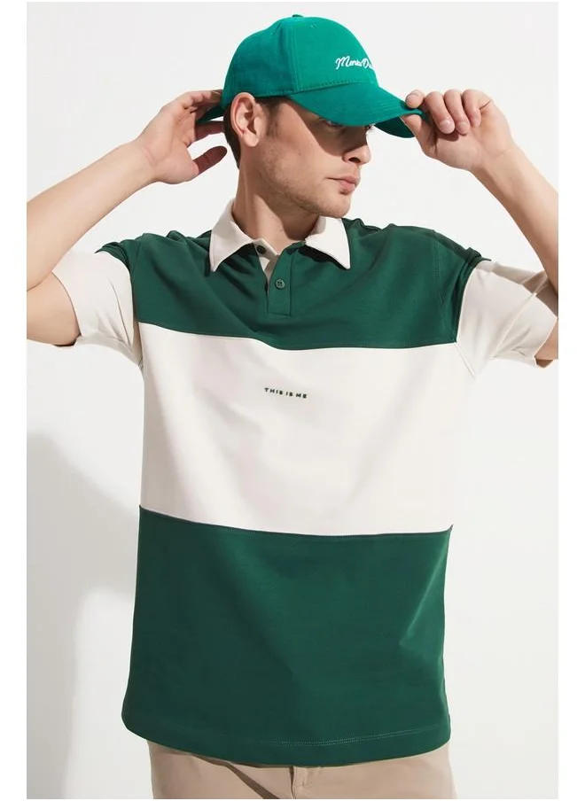 JUNE June Men Regular Fit Color Blocked Short Sleeve Necked T-Shirt Emerald