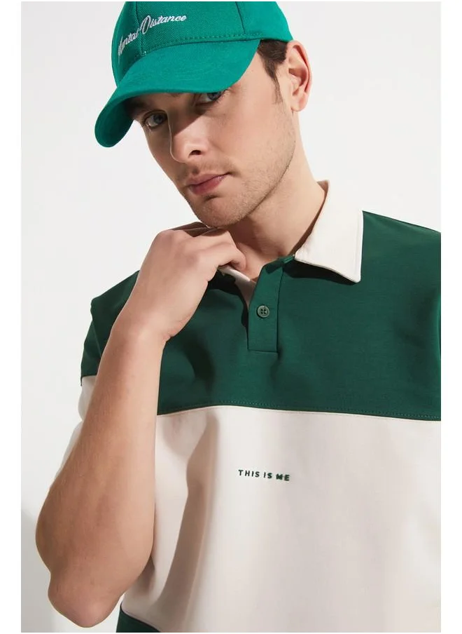 JUNE June Men Regular Fit Color Blocked Short Sleeve Necked T-Shirt Emerald