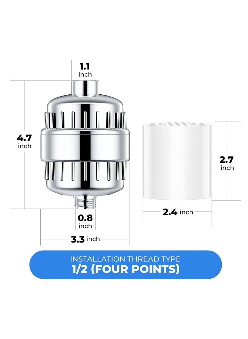Shower Filter 20 Stage Showerhead Filter for Hard Water Shower Water Filter with 2 Replaceable Filter Cartridges for Removing Chlorine Fluoride, Polished Chrome