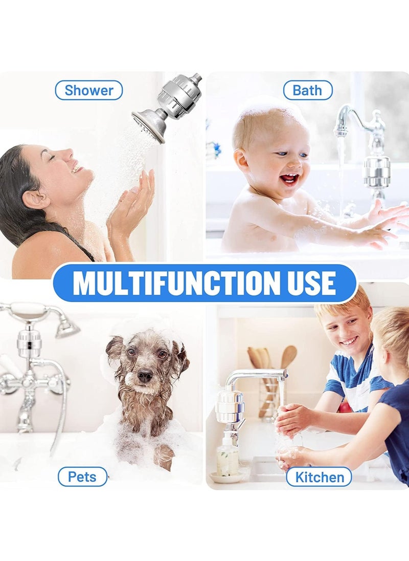 Shower Filter 20 Stage Showerhead Filter for Hard Water Shower Water Filter with 2 Replaceable Filter Cartridges for Removing Chlorine Fluoride, Polished Chrome