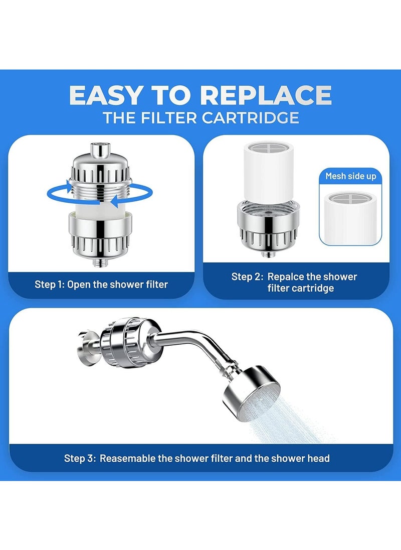 Shower Filter 20 Stage Showerhead Filter for Hard Water Shower Water Filter with 2 Replaceable Filter Cartridges for Removing Chlorine Fluoride, Polished Chrome