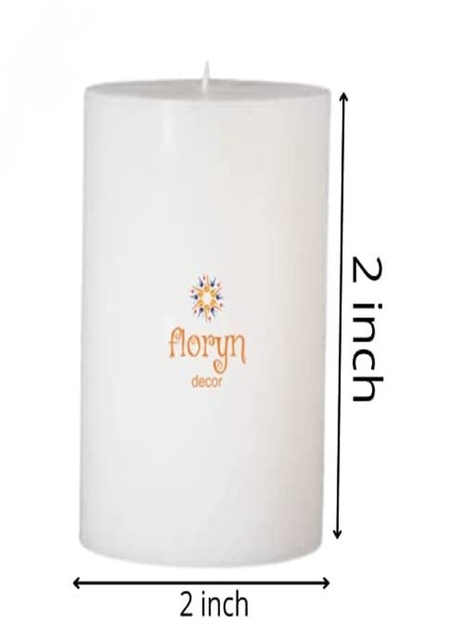 Floryn Decor White Pillar Candles Set of 2 | Smokeless | Odourless | Dripless | Long Burning Candle (Combo of 2) (2 by 2 inches) - Image 2