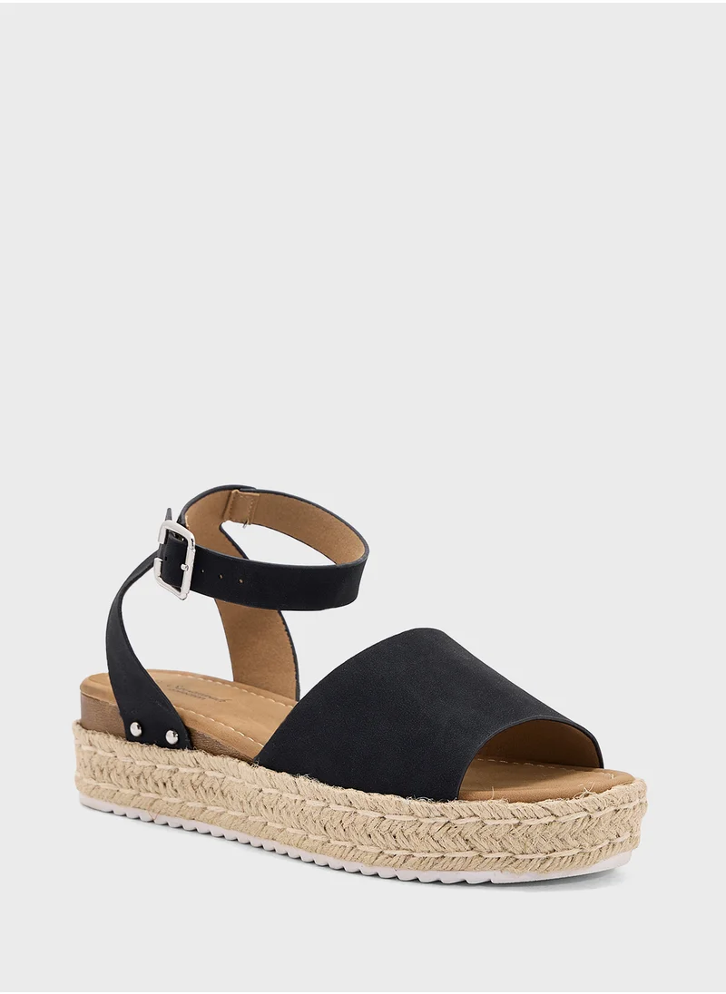 جينجر Low Wedge Sandal With Ankle Strap
