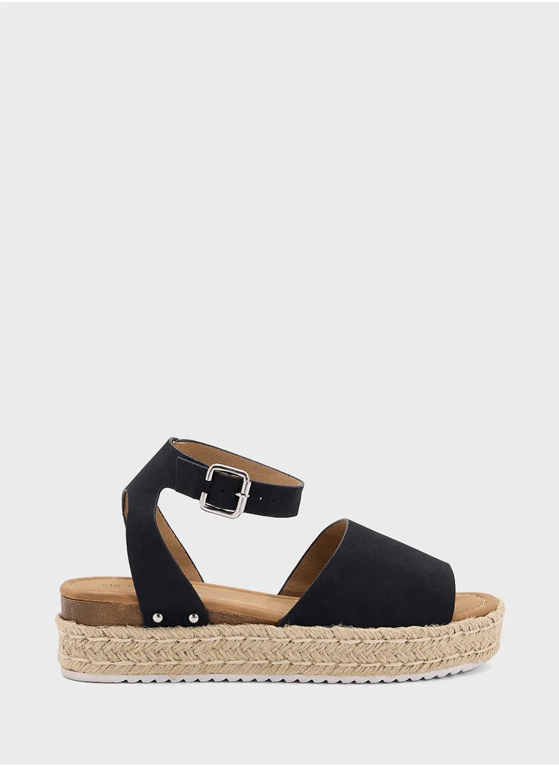 جينجر Low Wedge Sandal With Ankle Strap