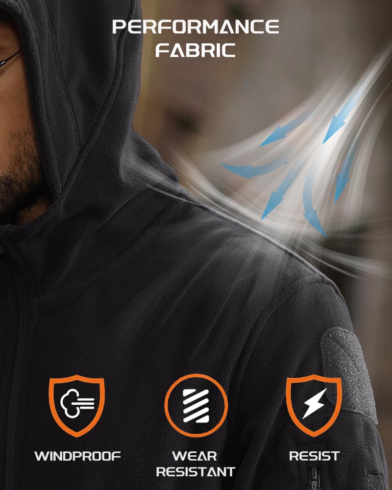 MAGCOMSEN Hoodies for Men Fleece Lined Tactical Jackets Mens Fleece Jackets Work Jacket Mens Jacket Outdoor Black L - Image 3