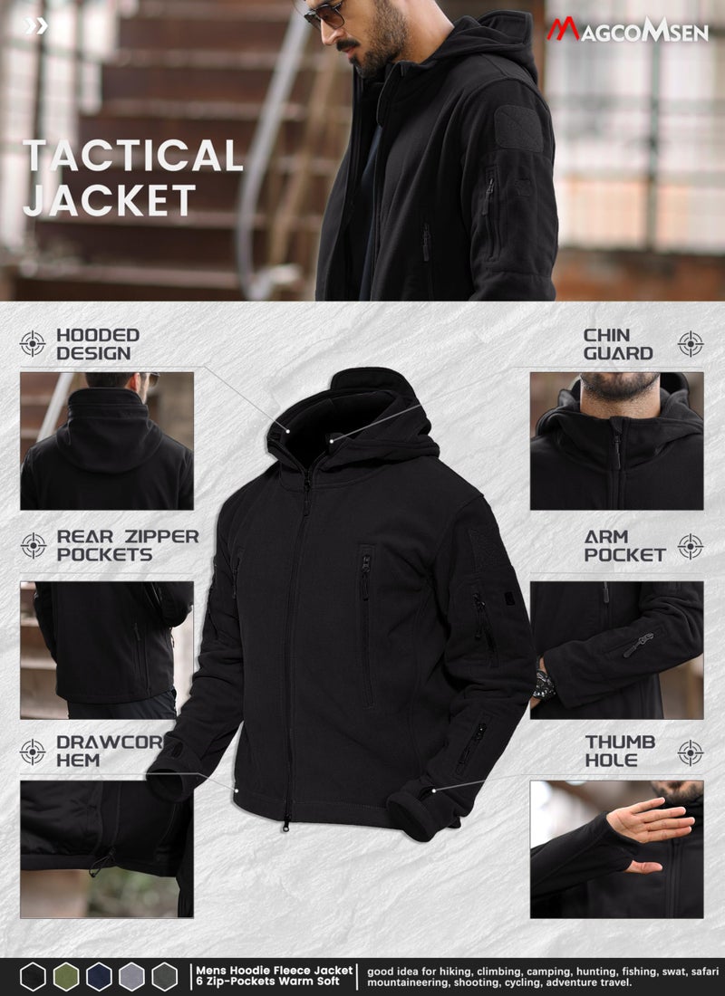 MAGCOMSEN Hoodies for Men Fleece Lined Tactical Jackets Mens Fleece Jackets Work Jacket Mens Jacket Outdoor Black L - Image 5