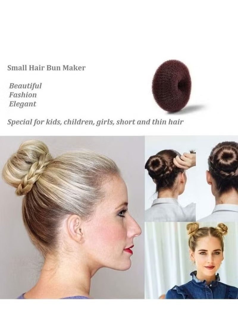6 Pcs Donut Extra Small Hair Bun Maker for Kids Hair Donut Sock Bun Form for Girls Mini Hair Doughnut Shaper for Short and Thin Hair (Small Size 2 Inch,Dark Brown) - Image 2