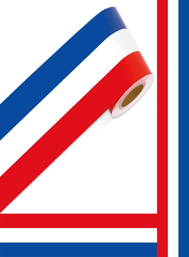 Whaline Patriotic Bulletin Board Borders Red Blue White Die-Cut Striped 32.8ft x 3in Classic Decorative Borders for Classroom Office Party 4th of July - Image 1