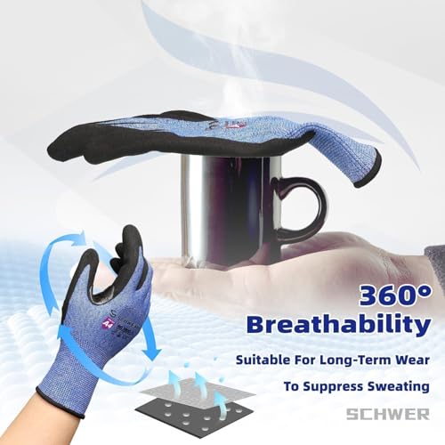 Schwer قفازات عمل مقاومة للقطع Schwer A4 AIR-SKIN AR3900 خفيفة الوزن للغاية ورقيقة، قفازات قبضة للصيد، العمل الدقيق، الميكانيكا، البستنة، شاشة اللمس، غير PFAS، ملاءمة مريحة ثلاثية الأبعاد، 1 زوج، M - Image 5