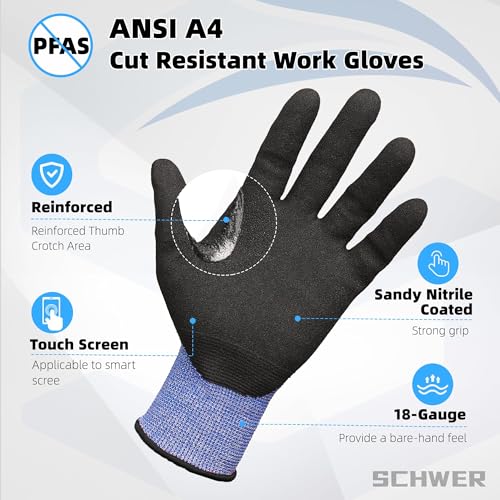 Schwer قفازات عمل مقاومة للقطع Schwer A4 AIR-SKIN AR3900 خفيفة الوزن للغاية ورقيقة، قفازات قبضة للصيد، العمل الدقيق، الميكانيكا، البستنة، شاشة اللمس، غير PFAS، ملاءمة مريحة ثلاثية الأبعاد، 1 زوج، M - Image 3