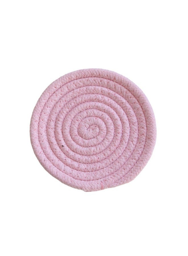 Japanese Style Coaster Cotton Rope Thickened Heat Resistant Plate Mat Place Mat Home Mat Nordic Style Hand-woven Cotton Wire Insulation Mat-Color:Light Powder-Specifications:Diameter 18cm,0.06kg