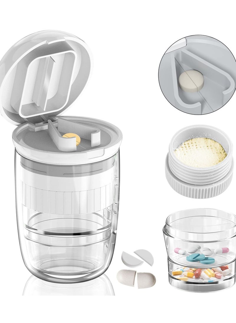 SYOSI - Pill Cutter Splitter, Pill Crusher for Small Pills or Large, 4-in-1 Pill Cutter Crushes Pills, Vitamins, Tablets, Stainless Steel Blade, Removable Drinking Cup (White), Pill Crusher for Pills - Image 1