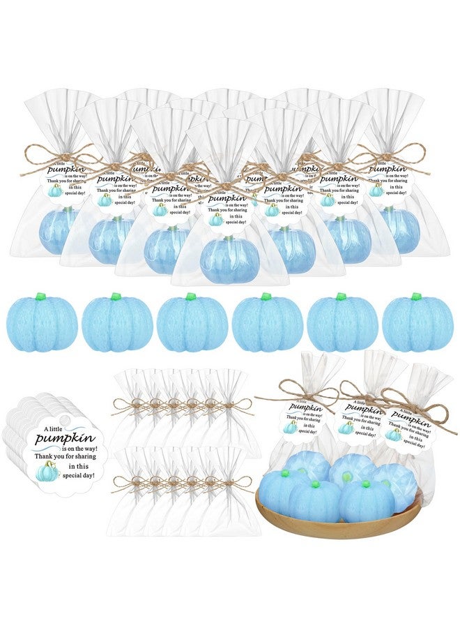 Demissle 20 Sets Pumpkin Baby Shower Favors 20 Mini Pumpkin Soap 20 Thanks Cards 20 Gift Bags with String for Fall Thanksgiving Bridal Shower Wedding Autumn Party Decorations Guest Gifts (Blue) - Image 1