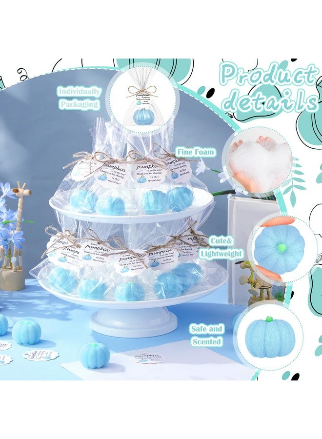 Demissle 20 Sets Pumpkin Baby Shower Favors 20 Mini Pumpkin Soap 20 Thanks Cards 20 Gift Bags with String for Fall Thanksgiving Bridal Shower Wedding Autumn Party Decorations Guest Gifts (Blue) - Image 3