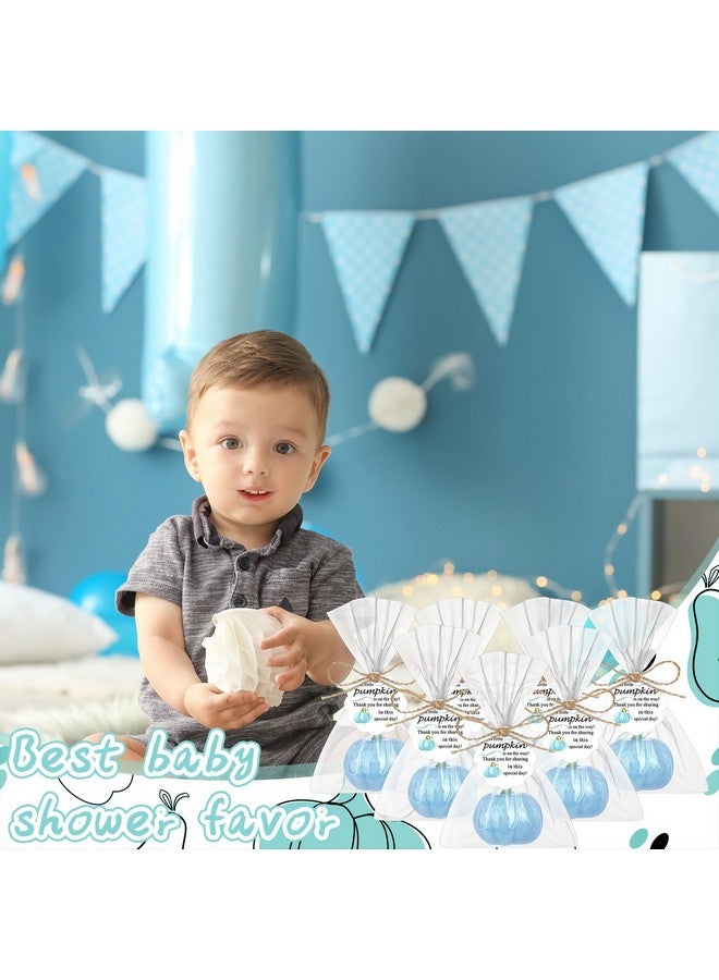 Demissle 20 Sets Pumpkin Baby Shower Favors 20 Mini Pumpkin Soap 20 Thanks Cards 20 Gift Bags with String for Fall Thanksgiving Bridal Shower Wedding Autumn Party Decorations Guest Gifts (Blue) - Image 5
