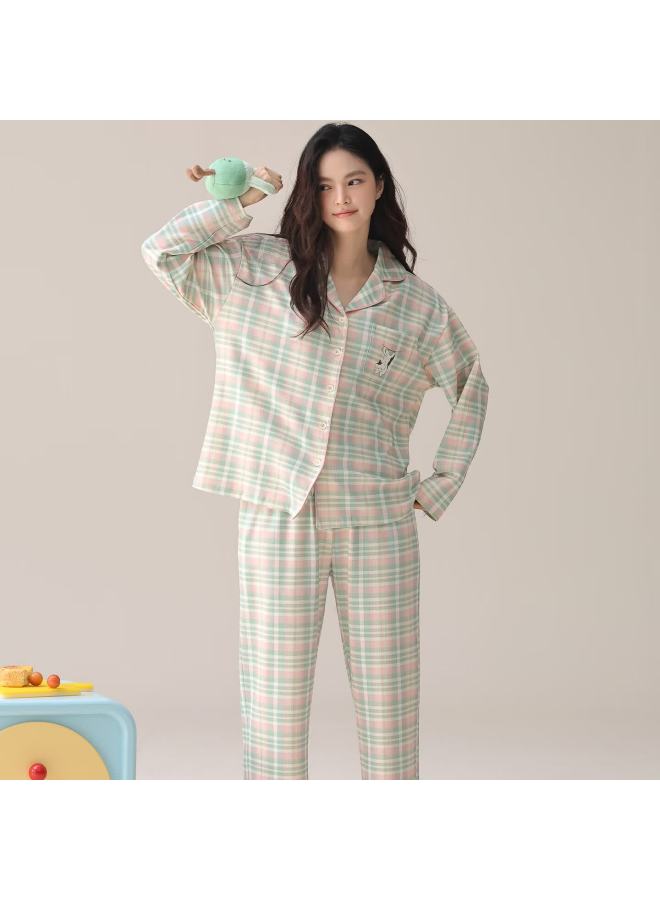 Your Sun Yiershuang Women's Autumn Winter Pure Cotton Long Sleeve Pajama Set With Lapel Collar, Long Pants, Casual Homewear, 100% Cotton, Suitable For Outdoor Wear - Image 5