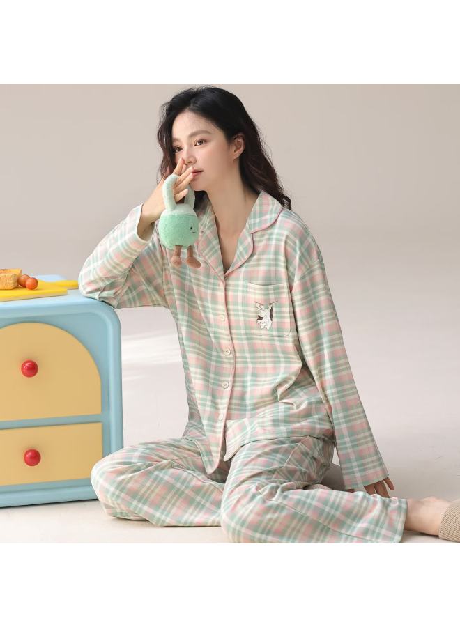 Your Sun Yiershuang Women's Autumn Winter Pure Cotton Long Sleeve Pajama Set With Lapel Collar, Long Pants, Casual Homewear, 100% Cotton, Suitable For Outdoor Wear - Image 2