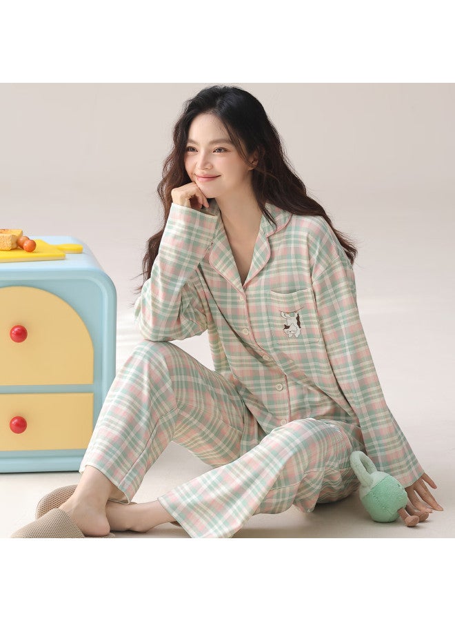 Your Sun Yiershuang Women's Autumn Winter Pure Cotton Long Sleeve Pajama Set With Lapel Collar, Long Pants, Casual Homewear, 100% Cotton, Suitable For Outdoor Wear - Image 1