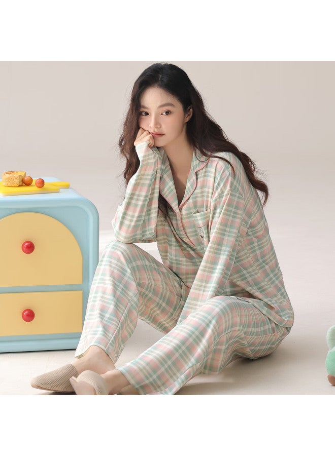 Your Sun Yiershuang Women's Autumn Winter Pure Cotton Long Sleeve Pajama Set With Lapel Collar, Long Pants, Casual Homewear, 100% Cotton, Suitable For Outdoor Wear - Image 3