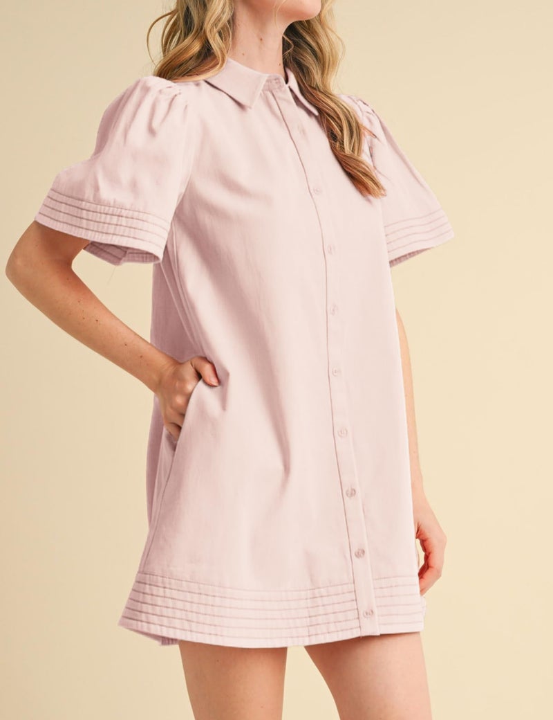 Meyhad Womens Short Sleeve Button Down Mini Shirt Dress Lapel Collar Short Dresses with Pocket(0942-Pink-L) - Image 3