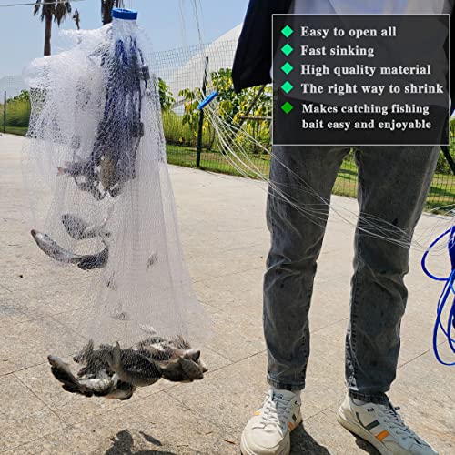 Drasry Saltwater Fishing Cast Net 3/8 and 1/4 Mesh with Heavy Duty Gray Sinker American Monofilament Fish Throw Net for Bait Trap 3FT 4FT 5FT 6FT 7FT 8FT 9FT Radius 3/8, 3FT Radius /90cm - Image 5