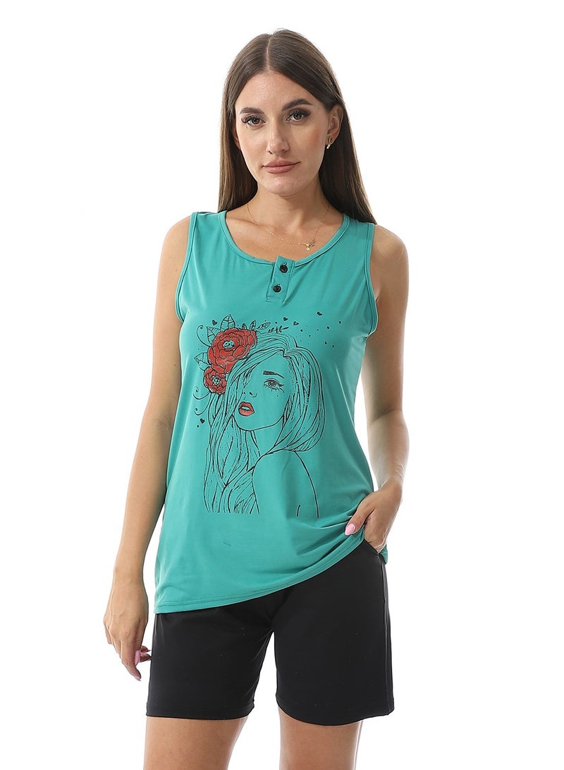 Caesar Printed Top With  Short Pajama Set  - Image 1