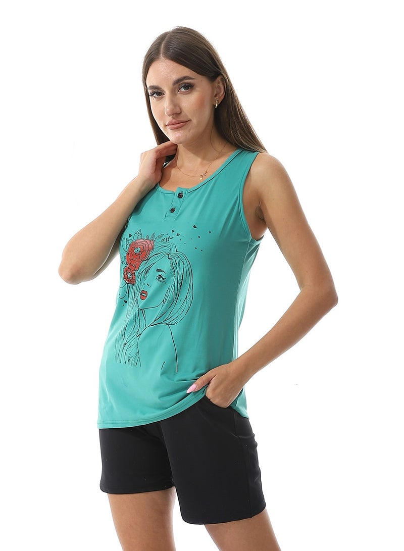 Caesar Printed Top With  Short Pajama Set  - Image 2