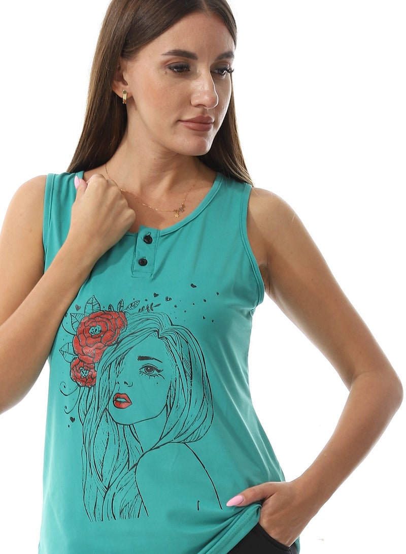 Caesar Printed Top With  Short Pajama Set  - Image 3