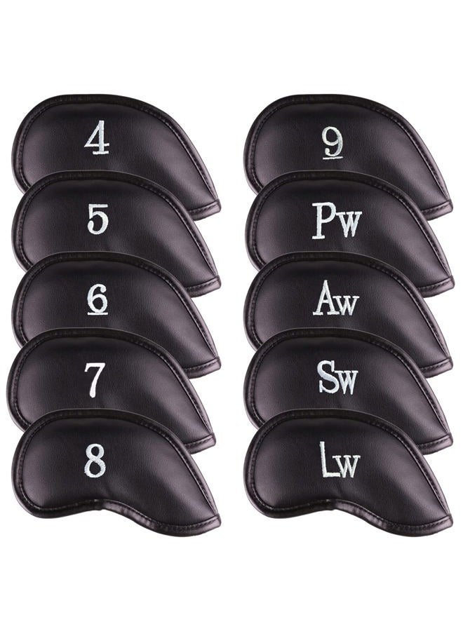 All Teed Up Premium Magnetic Leather Iron and Wedge Golf Club Head Covers | Set of 10 | Fits Most Clubs | Embroidered Club Label on Both Sides of Club Head Cover - Image 1