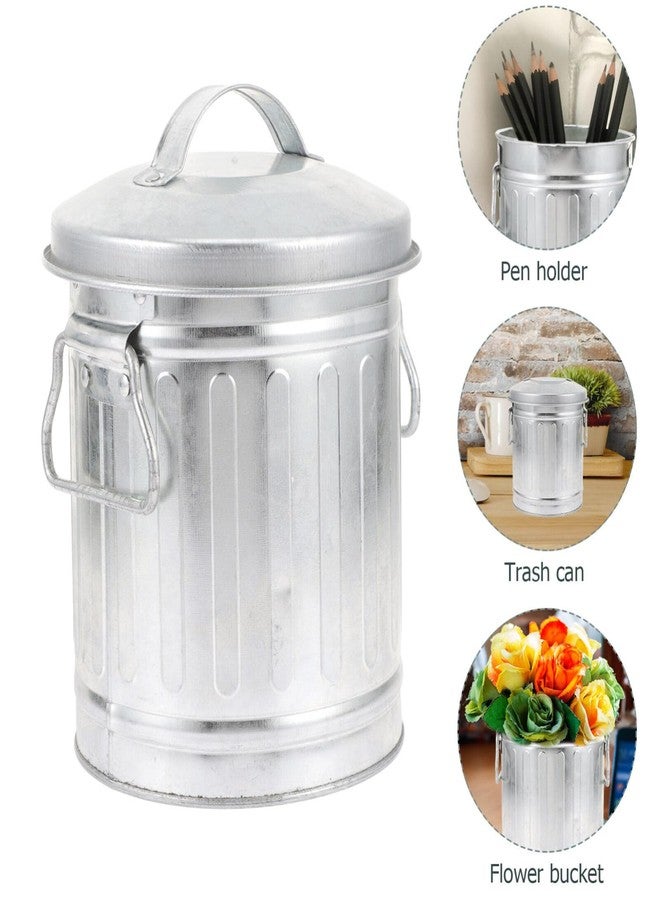 OHPHCALL Mini Metal Trash can with Lid Bucket Shaped Small Wastebasket for Desktop Office Bedroom and Home Use Versatile Storage Barrel for Pens Flowers and Rubbish 7.48X5.70X5.11 Inches - Image 5