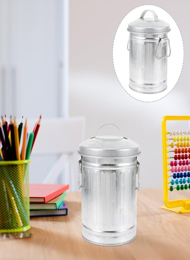 OHPHCALL Mini Metal Trash can with Lid Bucket Shaped Small Wastebasket for Desktop Office Bedroom and Home Use Versatile Storage Barrel for Pens Flowers and Rubbish 7.48X5.70X5.11 Inches - Image 3