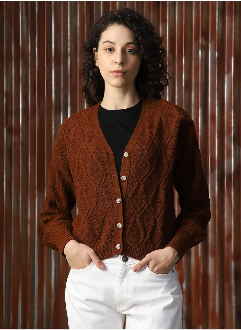 هاي ستار Women's Brown 100% Acrylic Solid Sweater