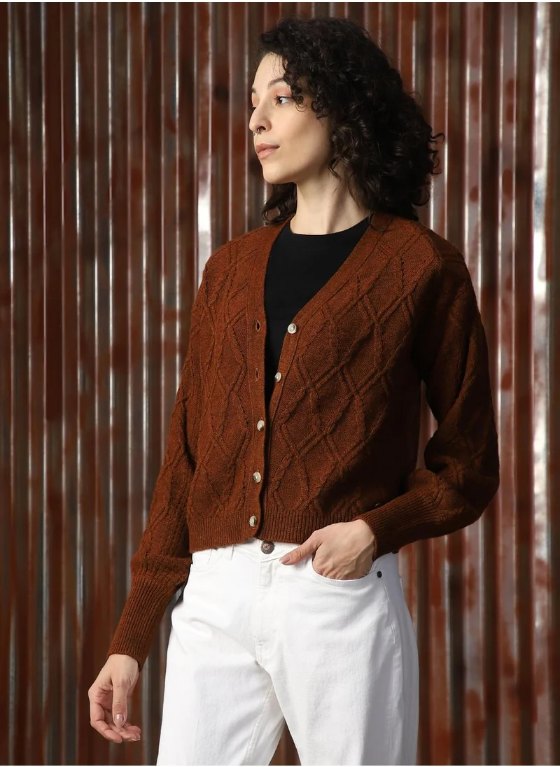 هاي ستار Women's Brown 100% Acrylic Solid Sweater