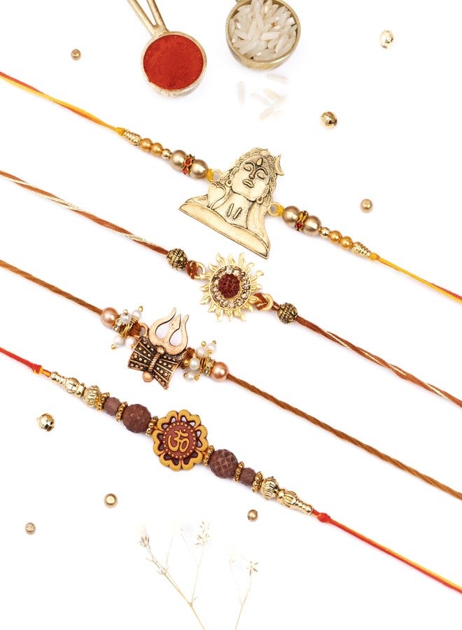 HYPERFOODS DORE Rakhi Set Rakhi Combo Rakhi For Brother Bhaiya Rakhi Combo Rakhi Set Of 4 Rudrakshtam - Image 1