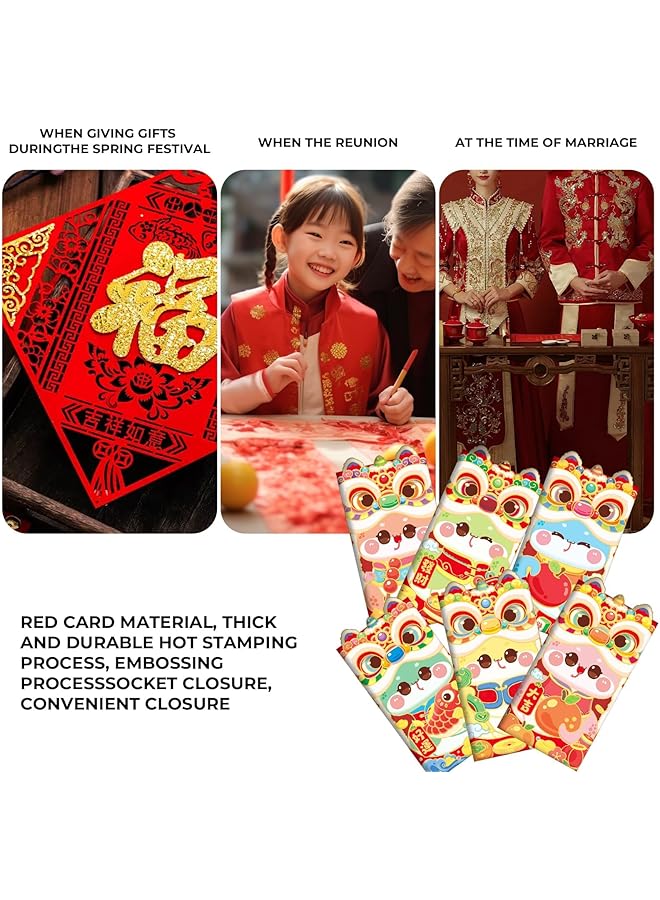 إيروريكس 12 قطعة من الأظرف الحمراء على شكل ثعبان للعام الصيني الجديد 2025، أظرف حمراء على شكل ثعبان كرتوني صيني، أظرف حمراء للهدايا النقدية، أظرف نقود محظوظة، جيوب حمراء، أظرف هونغ باو للأطفال، أظرف مهرجان الربيع، رقصة الأسد - Image 5