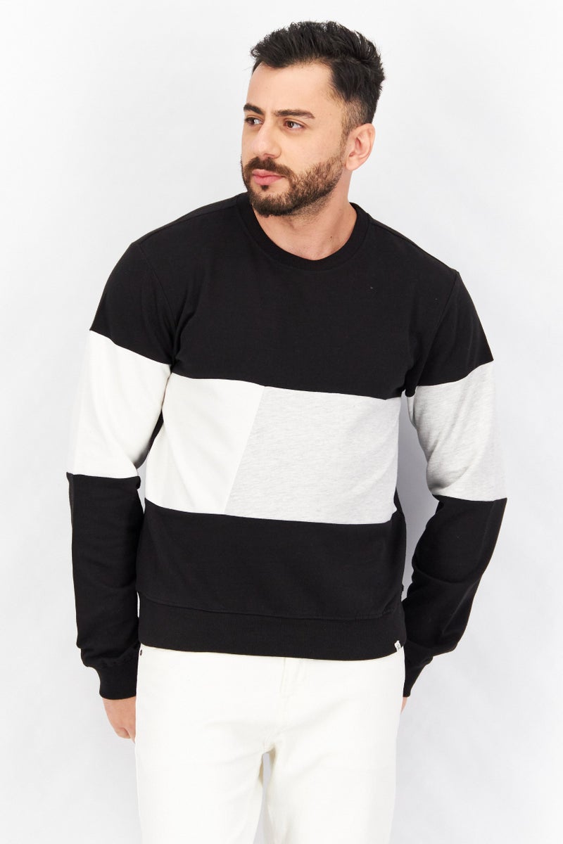 Sovereign Code Men Crew Neck Colorblock Long Sleeve Sweatshirt, Black Combo - Image 1