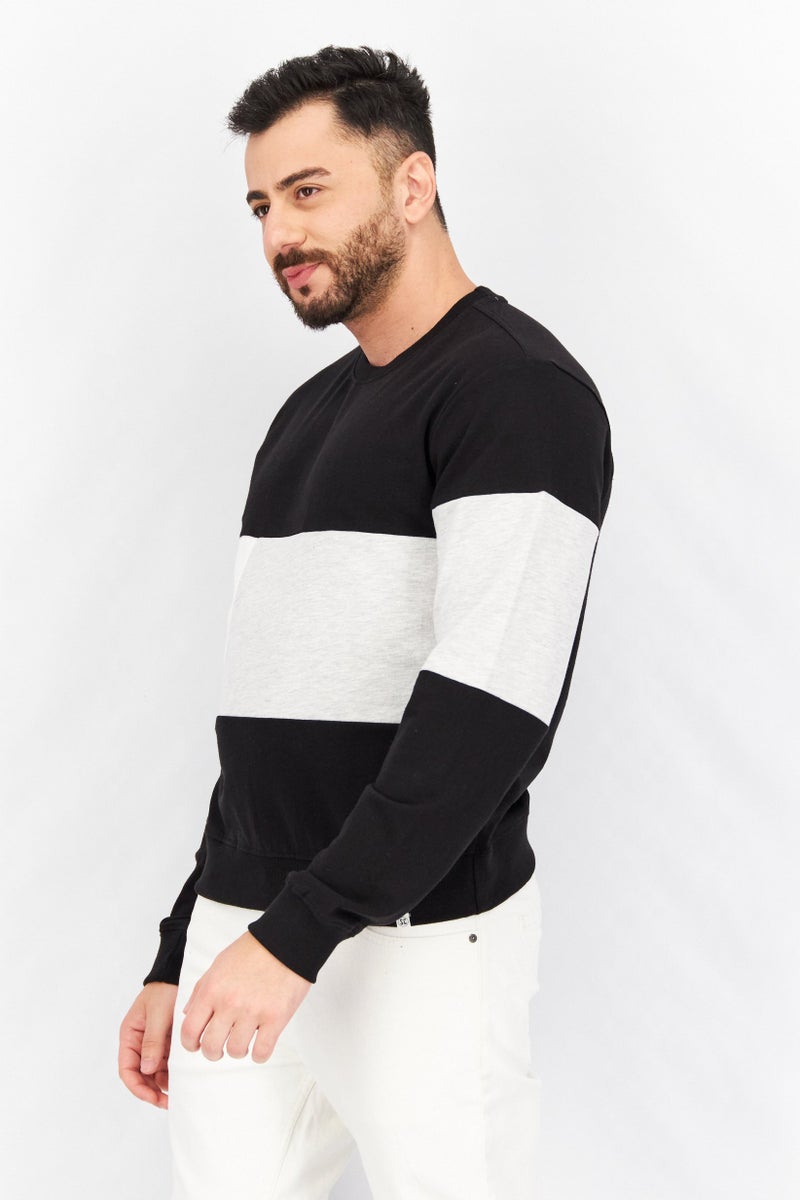 Sovereign Code Men Crew Neck Colorblock Long Sleeve Sweatshirt, Black Combo - Image 3