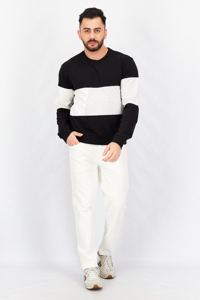 Sovereign Code Men Crew Neck Colorblock Long Sleeve Sweatshirt, Black Combo - Image 4