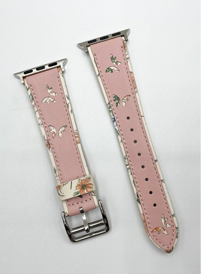Beauenty For apple iWatch 6/7/8 Watch with Butterfly print leather strap 42/44/45/49mm pink
