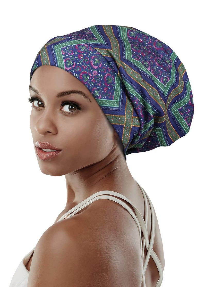 FocusCare Sleeping Cap,Women Long Hair Dreadlocks Spring Small Size Satin Lined Hat Purple Green - Image 1