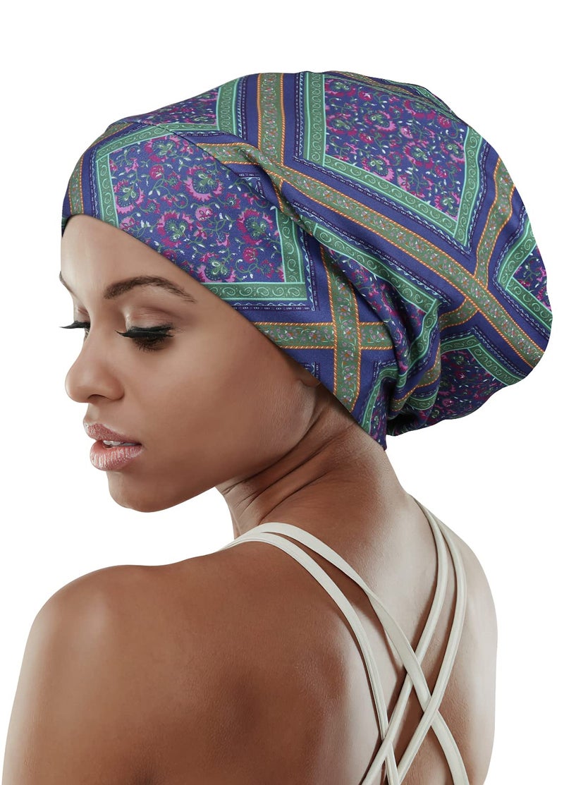 FocusCare Sleeping Cap,Women Long Hair Dreadlocks Spring Small Size Satin Lined Hat Purple Green - Image 5