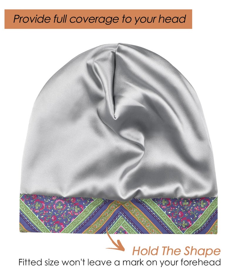 FocusCare Sleeping Cap,Women Long Hair Dreadlocks Spring Small Size Satin Lined Hat Purple Green - Image 2