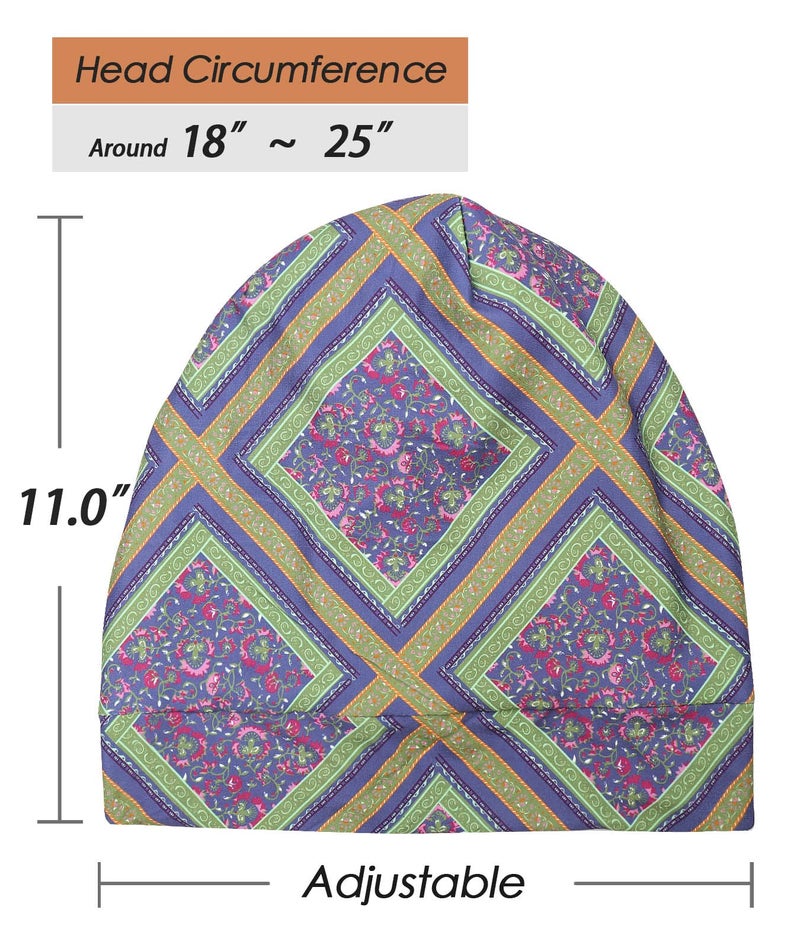 FocusCare Sleeping Cap,Women Long Hair Dreadlocks Spring Small Size Satin Lined Hat Purple Green - Image 4