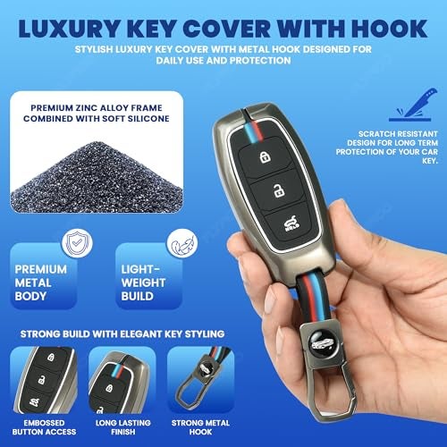Coll of Fest Metal Silicon Key Cover Compatible for Hyundai i20, Kona, Verna 3 Button Smart Key Full Metal Protections Special Feature Visible in Low-Light Conditions - Image 4