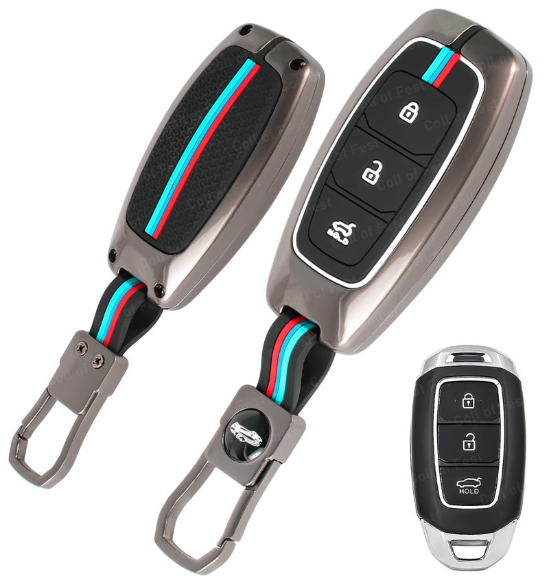 Coll of Fest Metal Silicon Key Cover Compatible for Hyundai i20, Kona, Verna 3 Button Smart Key Full Metal Protections Special Feature Visible in Low-Light Conditions - Image 1