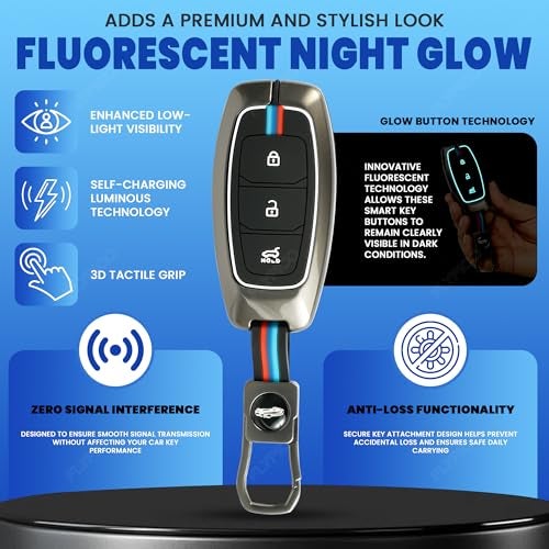 Coll of Fest Metal Silicon Key Cover Compatible for Hyundai i20, Kona, Verna 3 Button Smart Key Full Metal Protections Special Feature Visible in Low-Light Conditions - Image 3