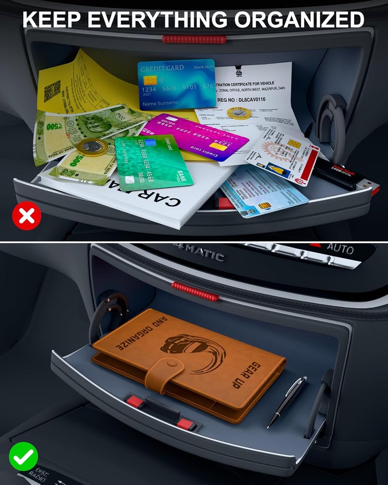 FEDUS Faux Leather Premium Car Document Holder Car Storage Organizer, Car Registration and Insurance Trunk Holder for Driving Licence Owner Manual, PUC RC Paper, Vehicle Glove Box Document Bag Wallet - Image 3
