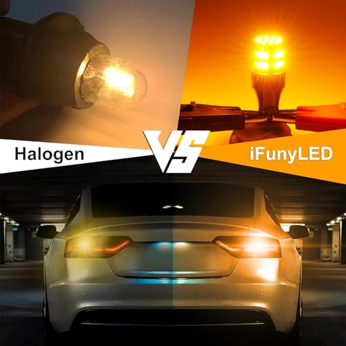 iFunyLED 4PCS 912 921 LED Bulb Turn Signal Light 12V-24V Super Bright T15 906 904 902 922 W16W LED Replacement Light Kit Set for Car Tail Brake Turn Signal Blinker Lights - Amber Yellow - Image 3